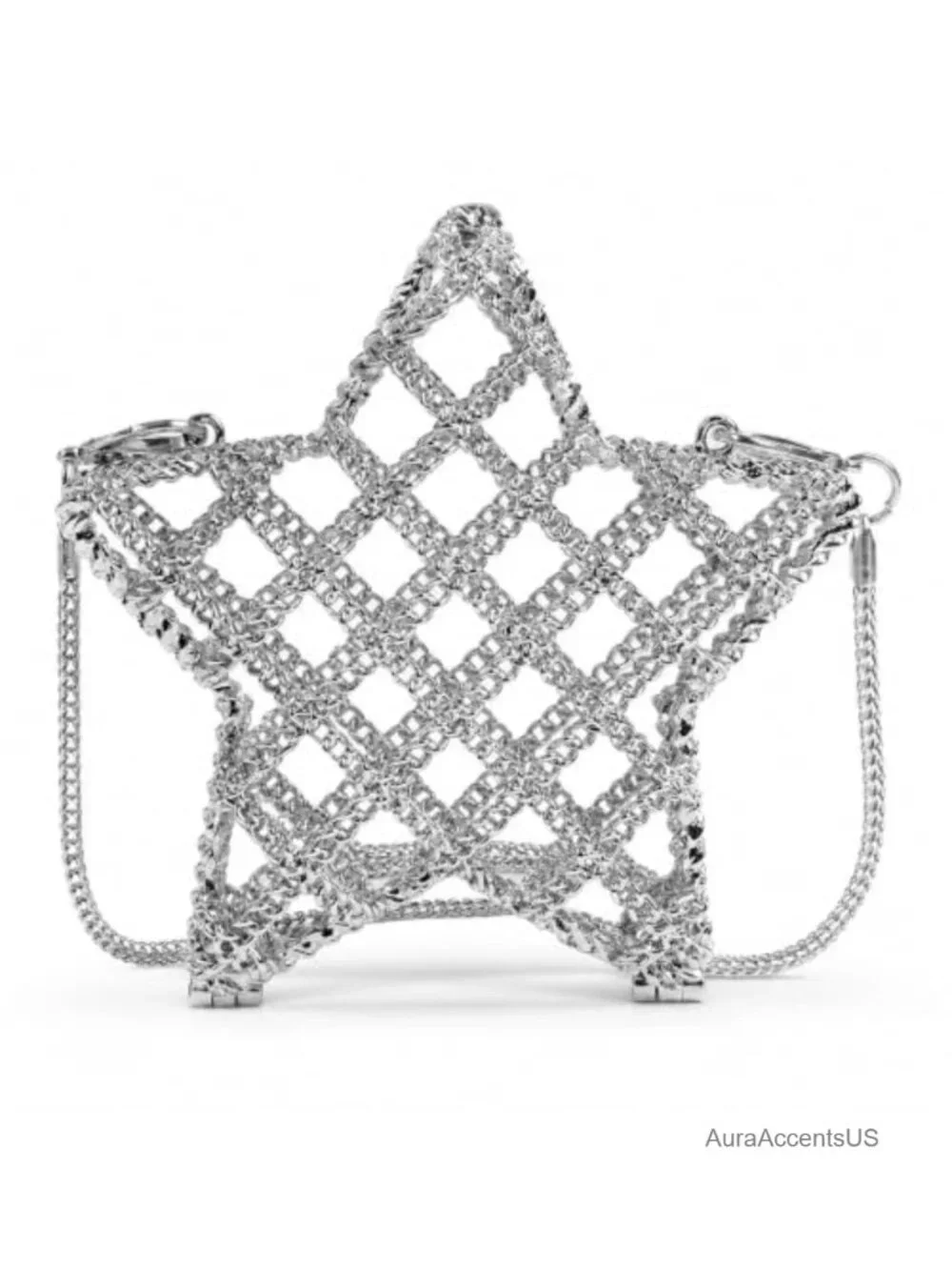 Metal Star Shape Clutch Purse Crossbody Bag Detachable Shoulder Chain Evening